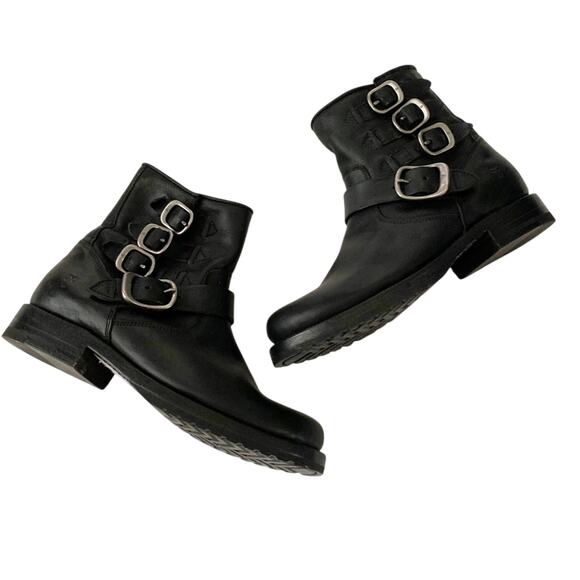 Frye Veronica Moto Buckle Leather Booties Black - Picture 2 of 11